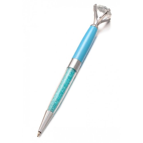 Stylo, stylo bleu clair en métal avec faux diamant et strass à l'intérieur