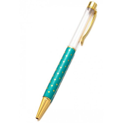 "stylo en métal à décorer vous-même - motif cœur turquoise / doré - créez vos créations uniques"