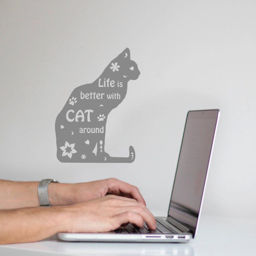 Stickers Decoratifs Silhouette De Chat Assis Un Grand Marche