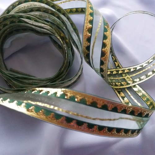 Ruban de fête bicolore, vert et doré, largeur 2,5 cm