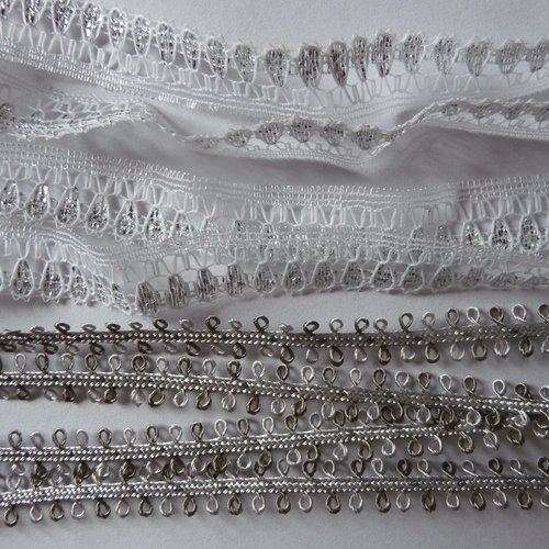 2 petits galons rubans fantaisie blanc et gris