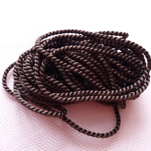 Cordelette satinée torsadée, couleur marron foncé, 4 m 50 x 3 mm - customisation, passementerie, loisirs créatifs