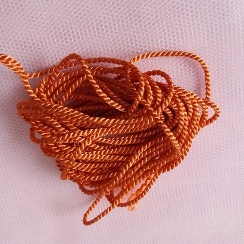 Cordelette satinée torsadée, couleur orange, 4 m 50 x 2 mm - customisation, passementerie, loisirs créatifs