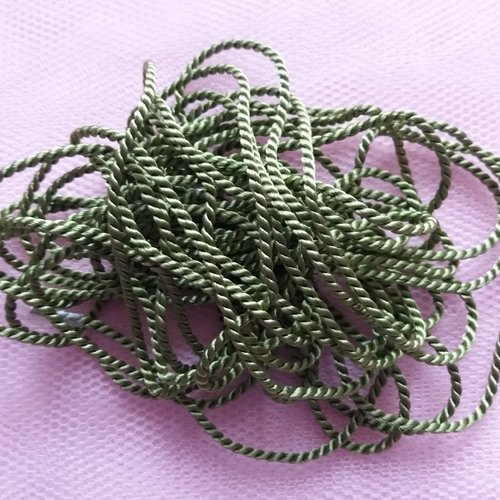 Cordelette satinée torsadée, couleur vert kaki, 4 m 50 x 2 mm - customisation, passementerie, loisirs créatifs