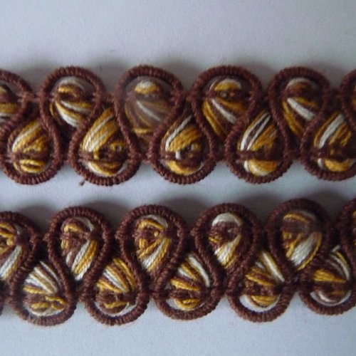Galon ancien passementerie vintage - 5 m - couleurs marron, jaune, blanc