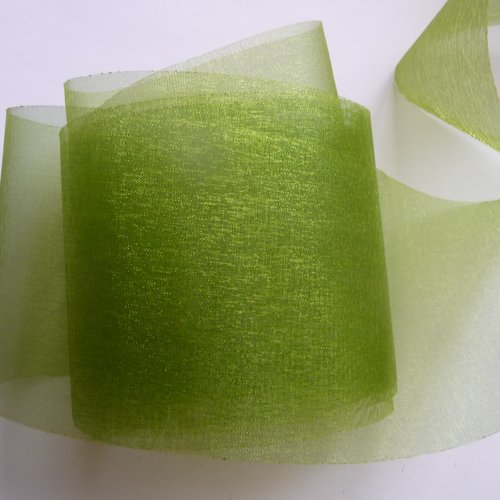 2 m ruban organza grande largeur (7 cm) couleur vert kaki