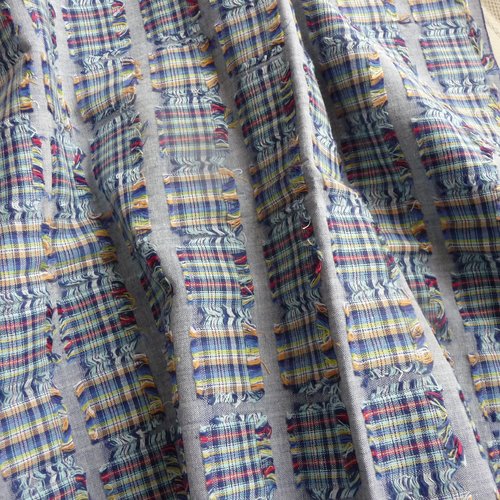 Tissu fantaisie bleu avec motifs carrés écossais - couture, travaux textiles, décoration, customisation, patchwork, projets créatifs