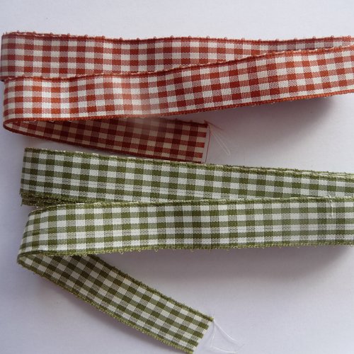 Deux rubans vichy - 3 m de longueur, couleurs vert, kaki et marron - esprit country -  couture, emballage, customisation, décoration,