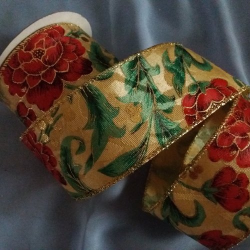 Ruban décoratif pour fêtes, noël, grande largeur, fantaisie fleurs rouges, idéal pour décorations, paquets cadeaux