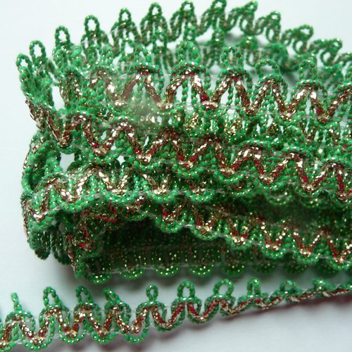 Petit galon fantaisie, vert avec fils dorés - 1 m 50 - passementerie, décoration, loisirs créatifs