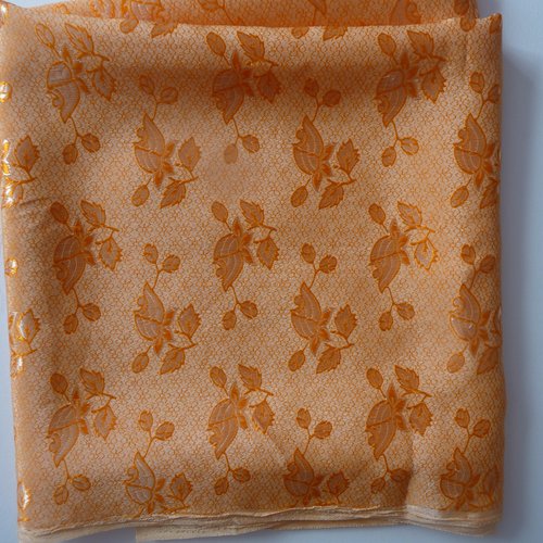 Joli tissu souple et léger - 1,10 m x 1 m -  fond orange irisé avec impression fleurs