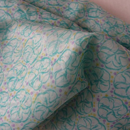 Tissu voile polyester impression motifs turquoise - 1,05 m x 0,75 m - travaux textiles, loisirs créatifs, décoration