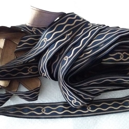 Galon passementerie noir avec impressions marron - 1 m x 2 cm - travaux de couture, cartonnages, loisirs créatifs, à coudre, à coller