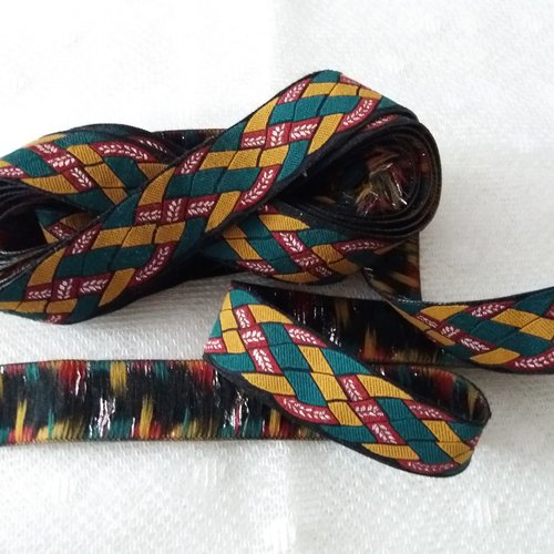 Galon passementerie noir avec impressions graphiques jaune, vertes, rouges - 1 m x 2,3 cm  - a coudre, à coller