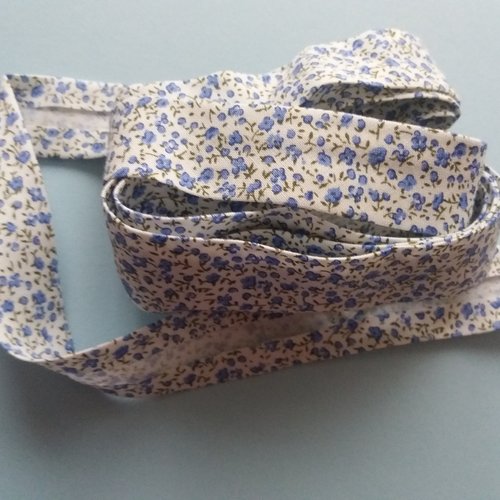 Galon biais en tissu liberty fleuri bleu- 2 m x 2 cm - travaux couture, customisation, finitions, décoration