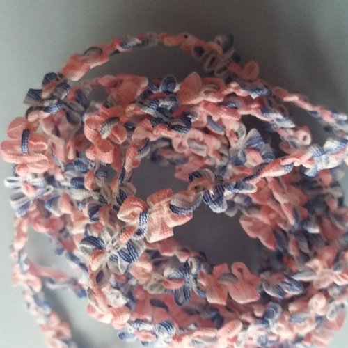 Ruban décoratif petites fleurs bleues et roses - 2 m x 1 cm - décorations, petites finitions, customisation