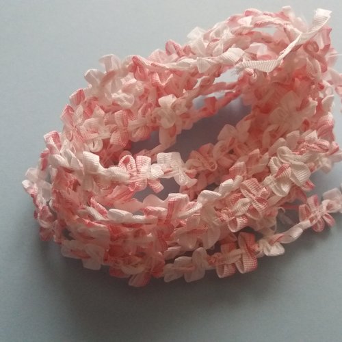 Ruban décoratif petites fleurs blanches et roses - 2 m x 1 cm - décorations, petites finitions, customisation