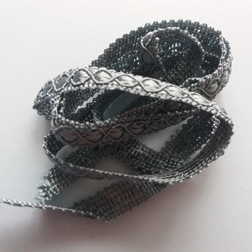 Galon passementerie fantaisie bleu-gris satiné, 1 m x 1,2 cm - pour couture, créations textiles, décoration, customisation,