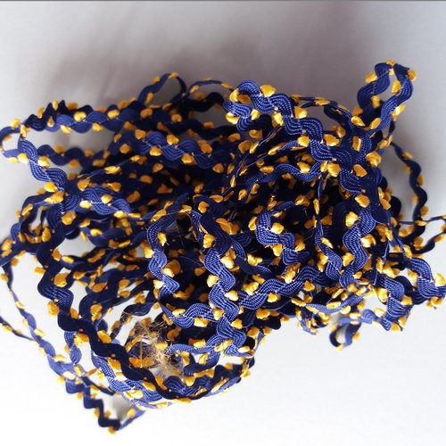 Galon croquet festonné fantaisie bleu et jaune  -  5 mm épaisseur - vendu au mètre
