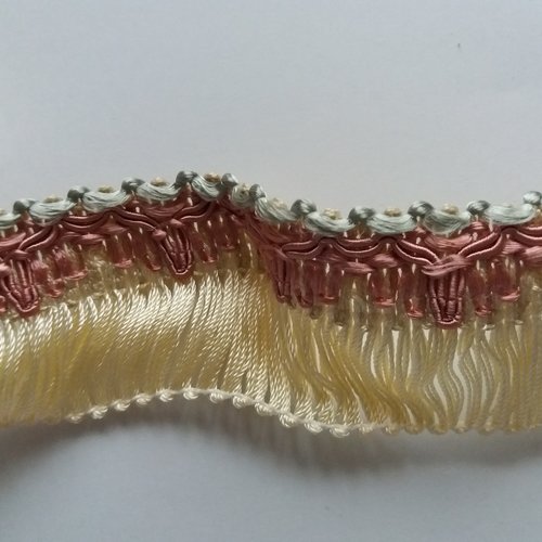 Galon passementerie à franges, jaune pâle et rose, de 0,95 m sur 4 cm de largeur