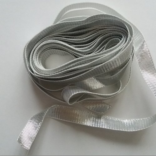 1 m  galon ruban souple lamé argenté - 1 cm de largeur - décorations, présentation cadeaux,  vendu au mètre