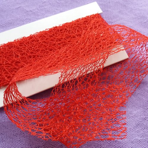 1,80 m de ruban décoratif home-déco, fibres aspect filet rouges, souple, 3,5 cm de largeur