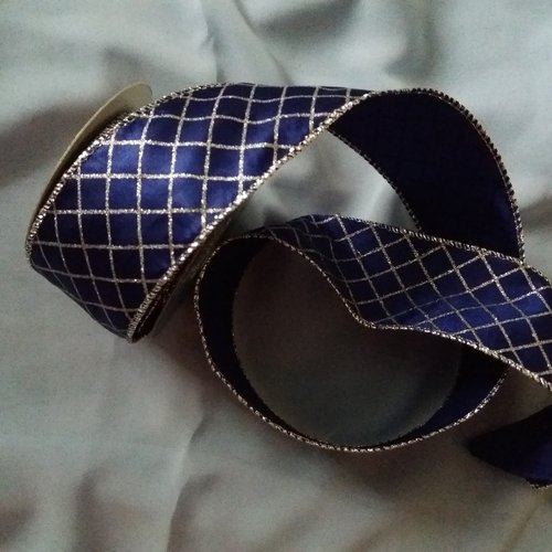 Beau ruban de fete, bleu impressions graphiques - 2 m x 5 cm - noel, decorations, presentations, cadeaux, loisirs creatifs