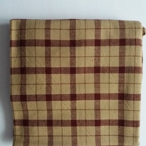 Tissu en coton à carreaux beige et grenat, esprit "country" - 75 cm x 55 cm - travaux textiles, patchwork, cartonnage, customisation