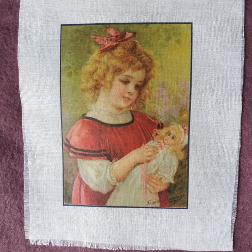 Transfert textile enfant rétro fillette robe rouge -  vintage - créations textiles, customisation, collages,