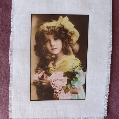 Transfert textile enfant rétro fillette noeud jaune -  vintage - créations textiles, customisation, collages,