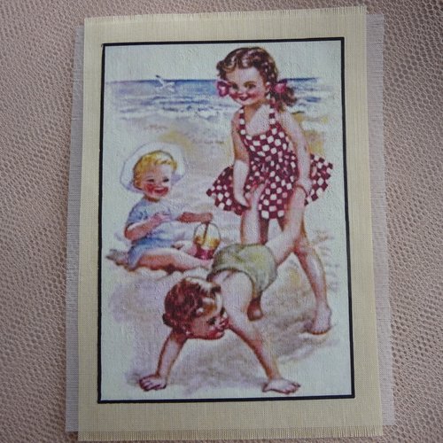 Transfert textile enfants rétro à la plage - vintage - créations textiles, customisation, collages,