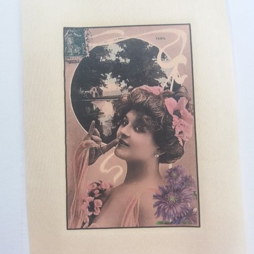 Transfert textile jeune femme rétro - réf. 5 - créations textiles, customisation, collages, ...