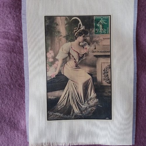 Transfert textile jeune femme rétro - réf. 3 - créations textiles, customisation, collages, ...