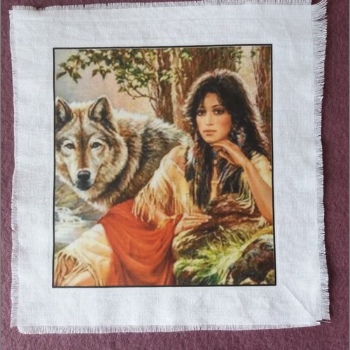 Transfert textile "amérindien et loup" - customisation, couture, créations textiles