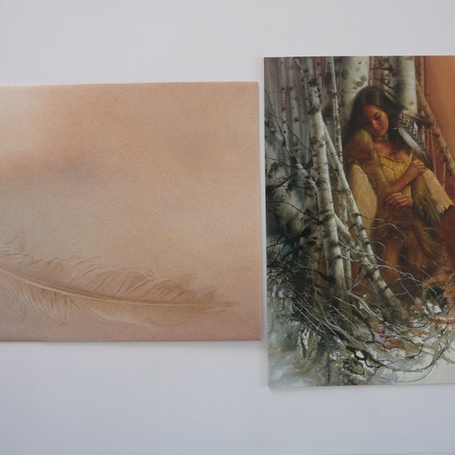 Jolie carte double sans texte, illustrée amérindienne assise