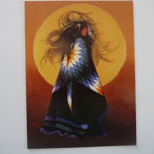 Jolie carte double, illustrée amérindienne, texte en anglais à l'intérieur