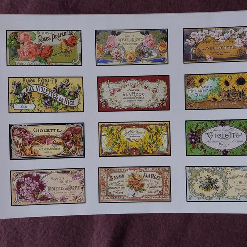 Publicités anciennes étiquettes de savons - planche adhésive - stickers, autocollants - à découper