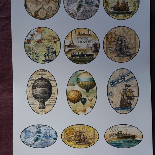 Planche adhésive "voyages terre-mer-ciel" -  stickers, autocollants à découper, scrapbooking, carterie, papeterie, collages,