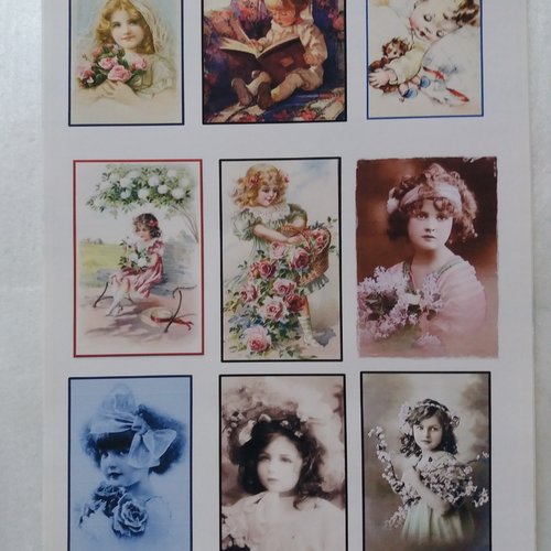 Planche adhésive enfants rétro - à découper - scrapbooking, carterie, papeterie, collages, décoration