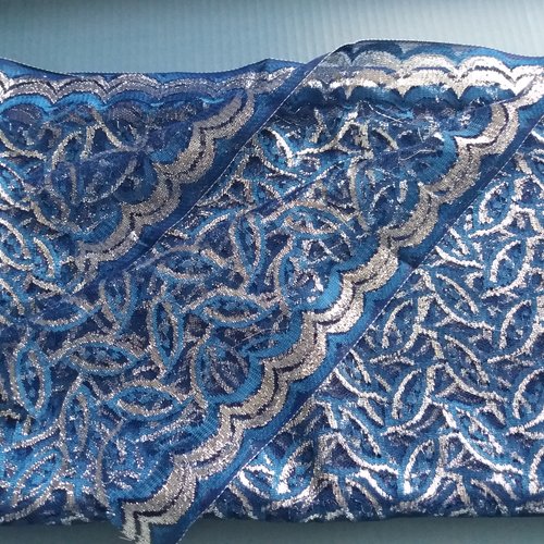 Tissu dentelle tulle bleu canard et argenté - travaux textiles, costumes, finitions, décoration
