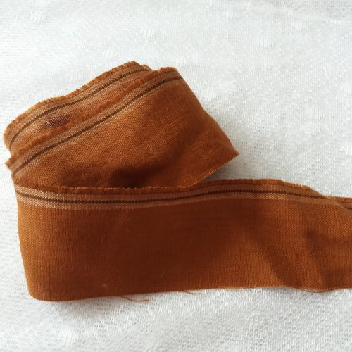 Bande de tissu lin, 75 cm x 6 cm environ, couleur marron avec bordure fantaisie -