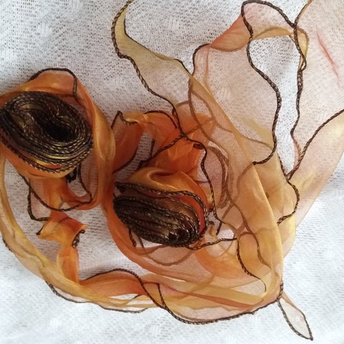 2 grosses fleurs organza, couleur orange irisée, à suspendre - décoration florale, home-déco, embellissements