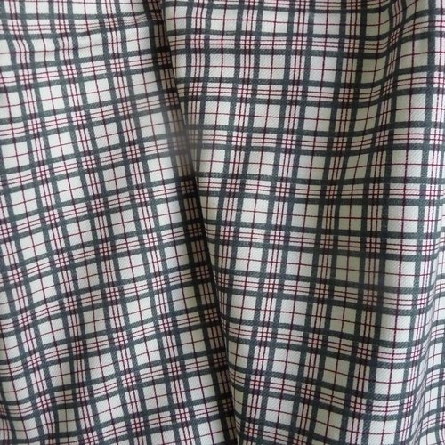 Tissu à carreaux, fond beige, rayures kaki et grenat - couture, travaux textiles, customisation, décoration