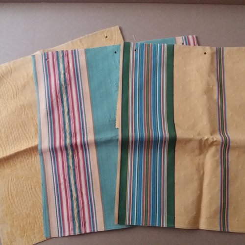 3 panneaux de tissu ameublement en coton, coloris vert, jaune, rouille - 40 cm x 40 cm