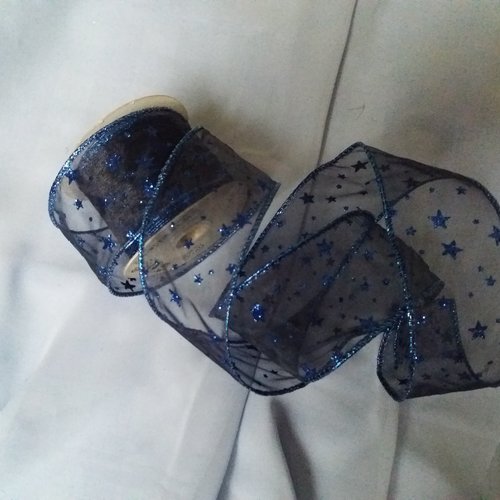 Ruban  de fete  bleu, decorations noel, transparent avec etoiles, bords rigides