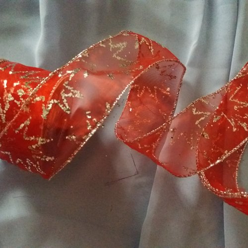 Ruban de fete, decoration de noel, ruban rouge  et argente