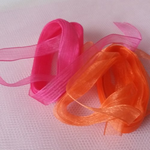 2 rubans organza rose  et orange, 2 m 50 x 1 cm - décorations, embellissements, bijoux, créations diverses