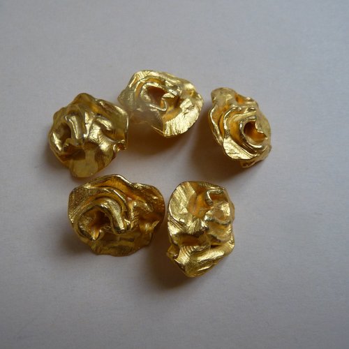 5 jolis boutons bijoux dorés "luxe" en métal doré, forme fleur (environ 1,8 cm de diamètre)