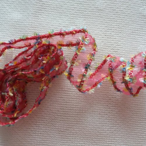 Ruban organza rose avec bordure fantaisie - 1 m x 2 cm environ de largeur - pour de jolies finitions, customisation, projets textiles