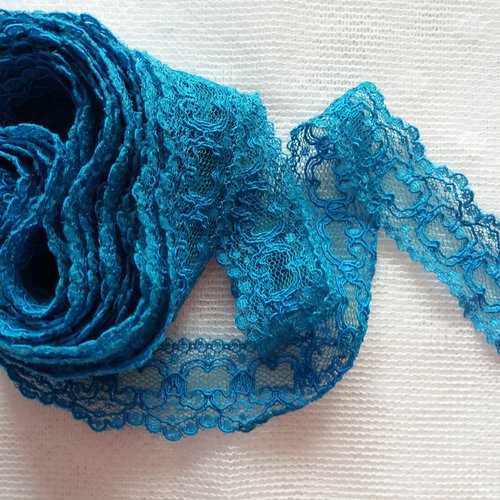 Dentelle souple bleu-canard - 1 m x 3 cm - vendue au mètre - travaux textiles, décoration, loisirs créatifs